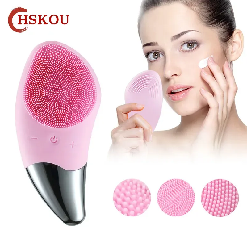 Dispositivi HSKOU Spazzola per la pulizia del viso Detergente per il viso in silicone ad ultrasuoni Pulizia profonda dei pori Massaggiatore per la pelle Dispositivo per la pulizia del viso