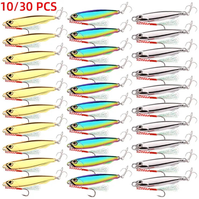 Lures 10 / 30pc / lot Metal Cast Jig Spoon 60G 40G 30G LURS SET avec crochet coulage jigging poisson de mer de mer de mer pêcheur