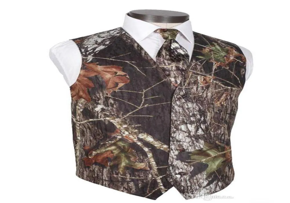 2018 Men Camo Printed Groom Vests Wedding Vests Realtree Spring Camouflage Slim Fit Mens Vests 2 Pieces set VestTie Custom Made6082045