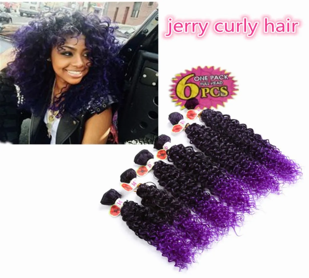 High quality 6pcslot synthetic weave hair extensions Jerry curly ombre brown kanekalon deep curly crochet purple braiding Hair fo7536912