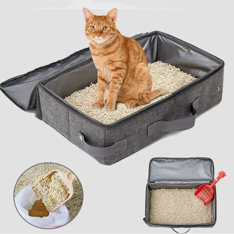 Boxes Foldable Cat Travel Litter Box with Lid Foldable Cat Litter Box with Zipper Lid Waterproof Oxford Cloth PP Board Portable ZD01