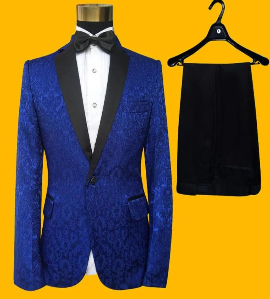 Geborduurde kant Blazer mannen bruidegom pak set met broek heren trouwkostuum kostuum zanger podiumkleding formele jurk7121634