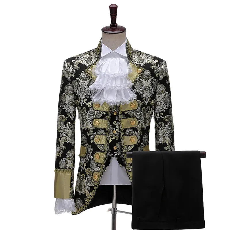 Garnitury dorosłych mężczyzn 4pcs Zestaw wiktoriańskiego steampunk Royal Prince Costume Vintage Baroque Jacket Patters Tie