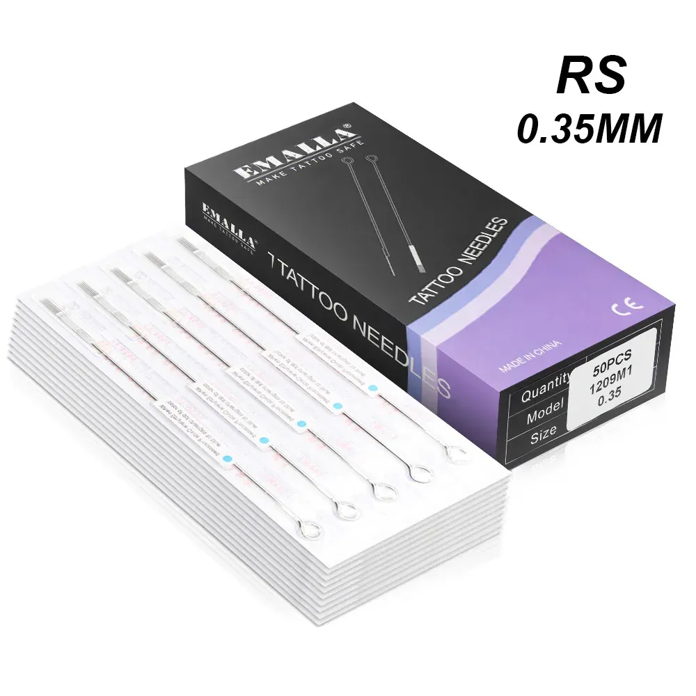 Needles 50pcs Professional Tattoo Needles 3RS 5RS 7RS 9RS 11RS 14RS 15RS STORLEK DISPOBLE BLID STERILE TATTOO NOTLES 0,35 mm