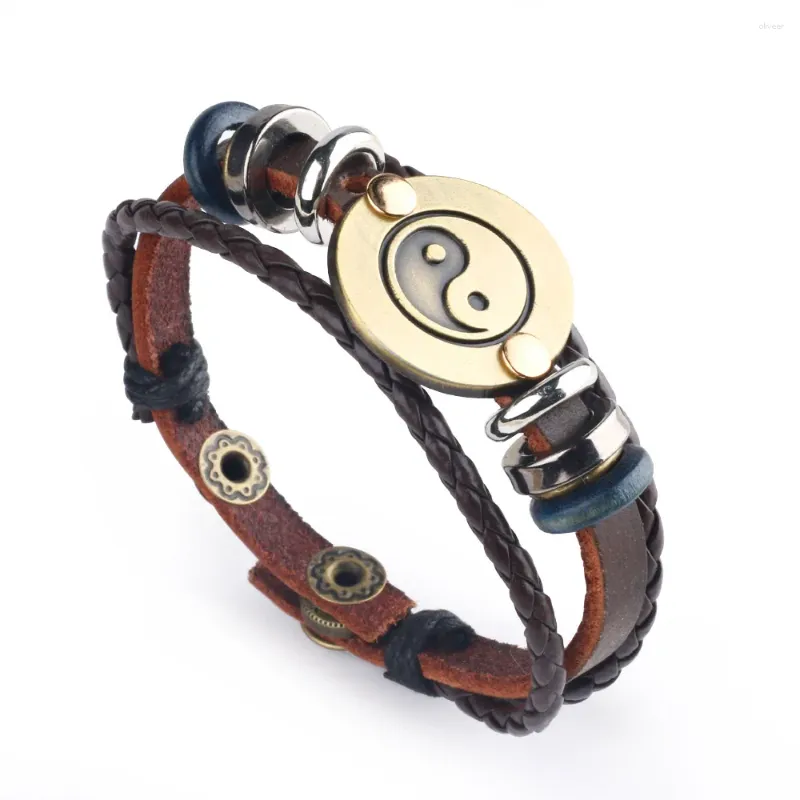 Braccialetti con ciondoli 2024 Gioielli di moda Lavoro manuale Tessuto Tai Chi Bracciale in pelle Vintage Perline multistrato Accessori per le donne