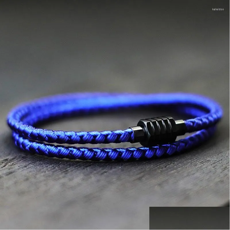 Bracelets de charme 202Minimaliste Hommes Bracelet Double Couche Quille Corde Tressée Braslet En Acier Inoxydable Boucle Magnétique Bijoux De Mode Dr Dhqas