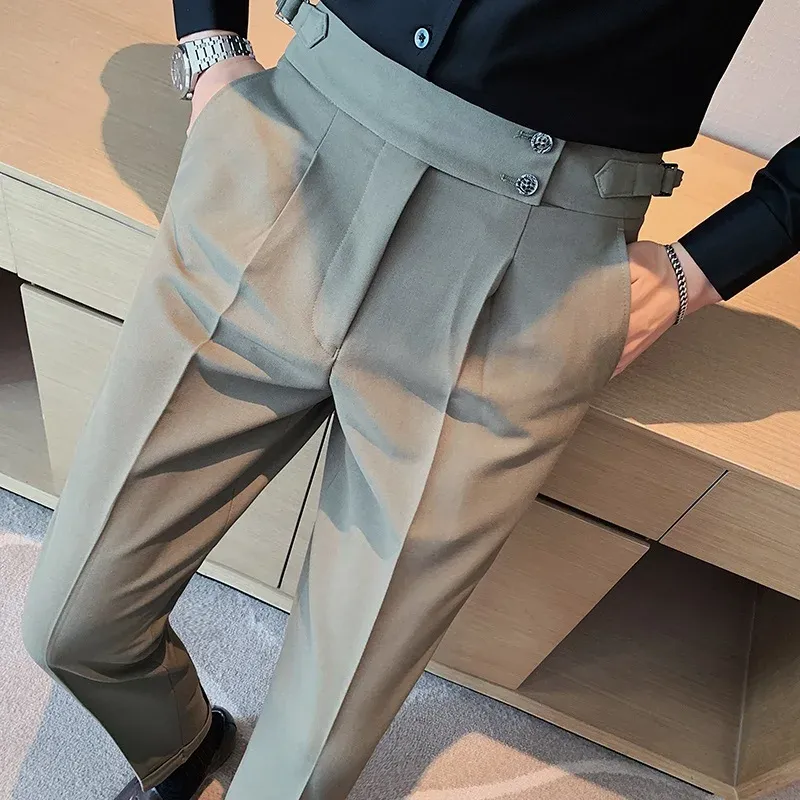 Byxor 2023 Spring New Fashion Draped Highwaist Casual Pant High Quality Men Business Office Social Suit Pants Formella bröllopsbyxor