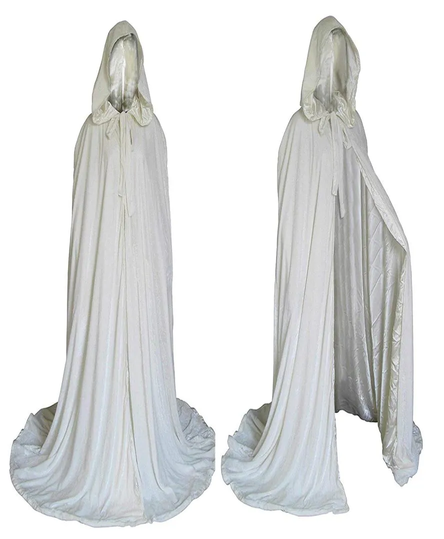 Élégant étage longueur hiver mariée mariage manteau blanc Cape élégant velours à capuche Cape pour la fête de mariage à capuche Cloaks2729358