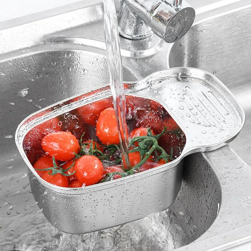 Kitchen Storage Drainer Sink Drain Basket Washing Vegetable Fruit Stainless Steel Drying Rack Accessories Organizer