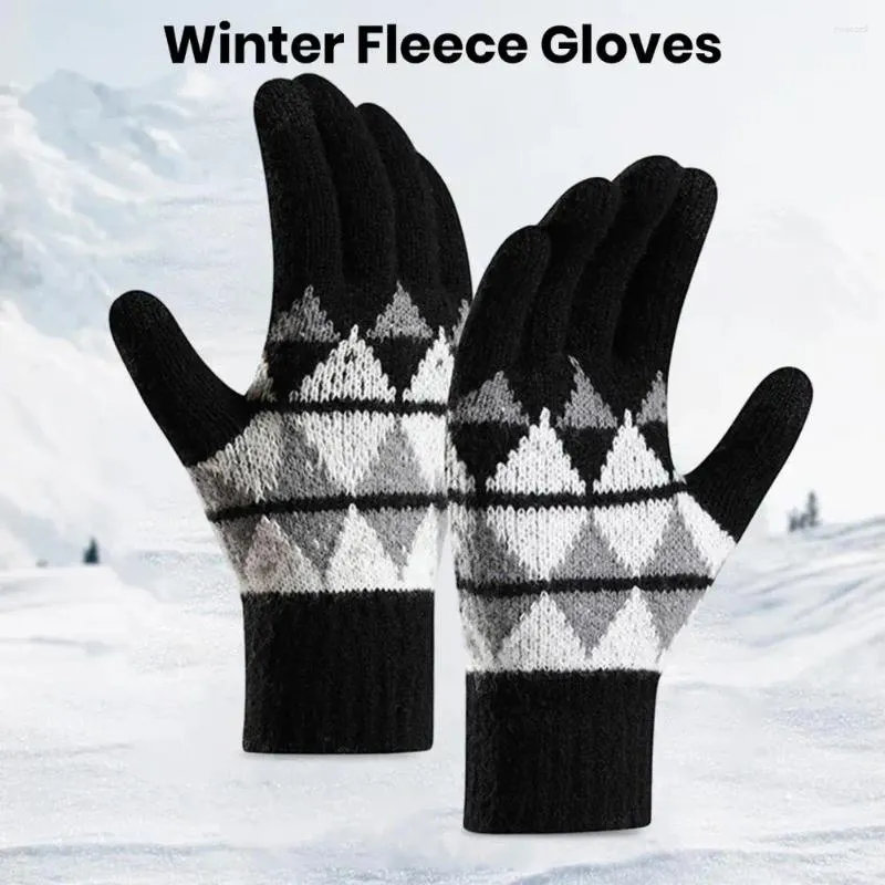 Gants de cyclisme pour écran tactile, équitation confortable, hiver pour femmes et hommes, mitaines en tricot extensible doublées de polaire