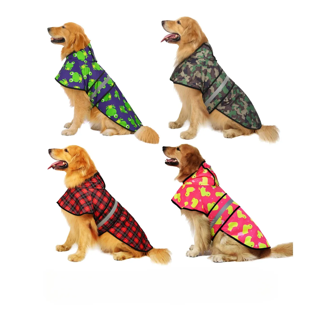 Regenmäntel Hunde-Regenmantel, wasserdichte Kapuzenjacke, Regenponcho, Haustier-Regenbekleidung, Kleidung mit reflektierenden Streifen, Outdoor-Hunde-Regenmantel-Zubehör