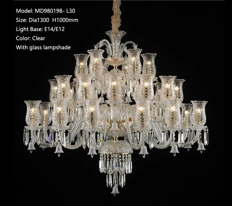 European K9 Crystal Chandelier Light Modern Luxury Clear Pendant Lamp with Glass Lampshade for Living Room Foyer