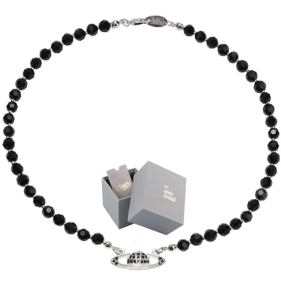 Collana con diamanti pieni a strato singolo in cristallo nero Saturno Collana con clavicola stile punk scuro che può essere indossata da uomini e donne con box255u