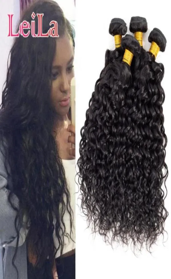 Cheveux vierges brésiliens vague d'eau 4 paquets Leila doubles trames Extensions de cheveux humains humides et ondulés tisse 828 pouces eau brésilienne W95531740