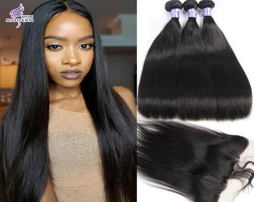 8A Brazilian Human Hair Straight 3 Bundles And Frontal Closure With Lace Front Natural Color Hair Extension9241683