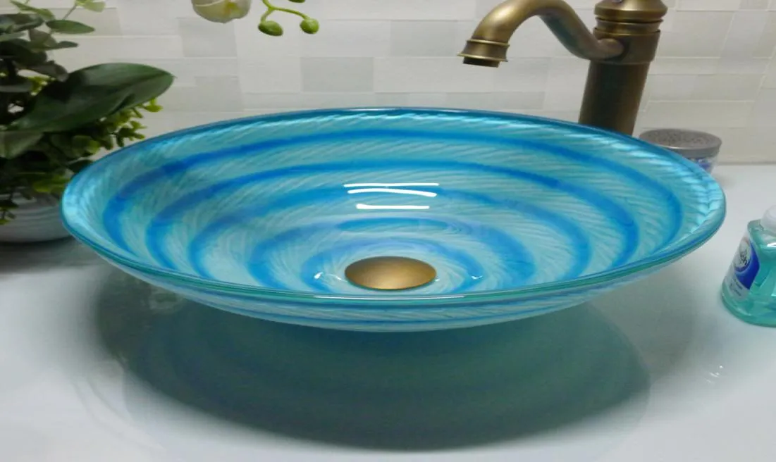 Bathroom tempered glass sink handcraft counter top round basin wash basins cloakroom shampoo vessel bowl HX0068558151