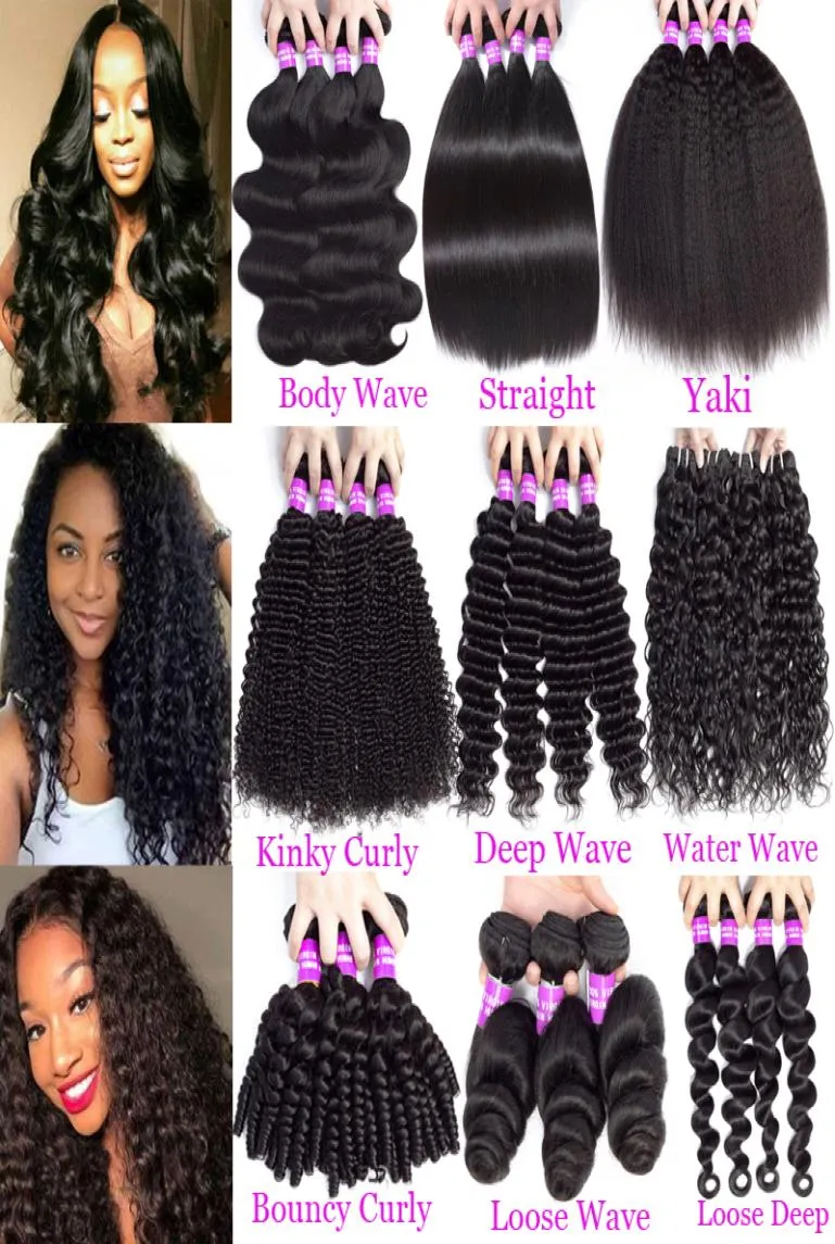 9A Bundles de cheveux humains brésiliens 345 Bundles de cheveux vierges vague de corps droite lâche eau profonde crépus bouclés Remy Extensions de cheveux Wef3600206