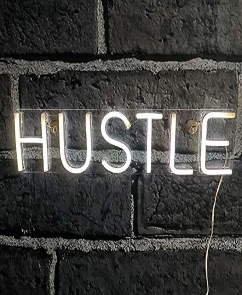 Ночные огни HUSTLE LED Неоновая вывеска Свет стены искусства Декоративные шоу Подвесные вывески для спальни Вечеринка Домашний бар Декор USB Powered9448132