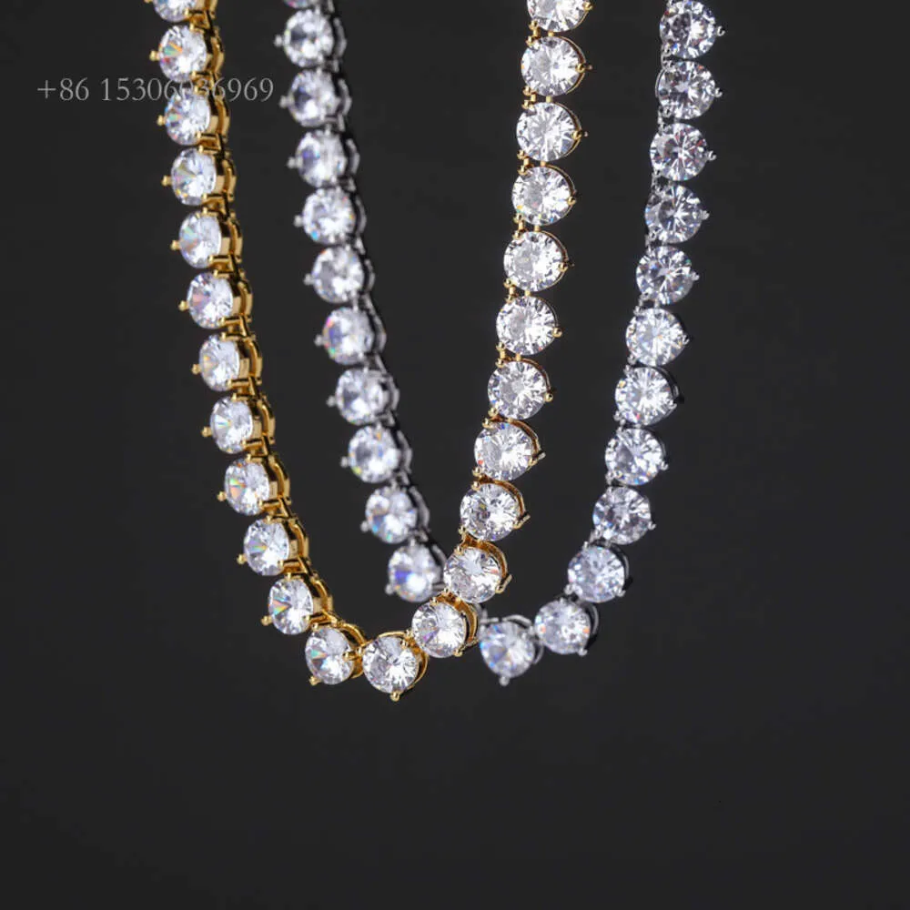 New Design Fine Jewelry Necklace 3Mm 4Mm Sterling Sier Round Cut VVS Moissanite Diamond 3 Prongs Tennis Chain Bracelet