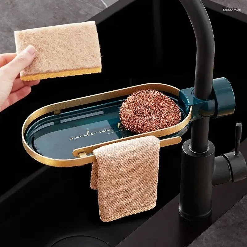 Support de vidange de robinet de salle de bains, évier de rangement de cuisine pour accessoires support chiffon savon éponge tige sèche douche