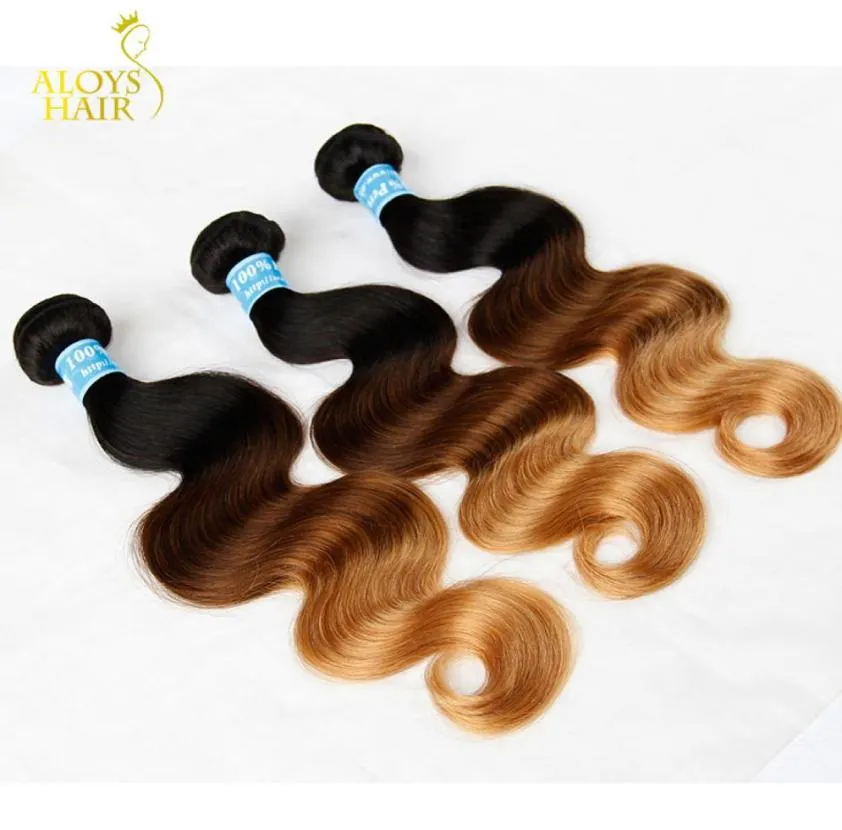 Three Tone Ombre Peruvian Virgin Human Hair Extensions 1B427 3 Tone Ombre Brown Blonde Peruvian Body Wave Human Hair Weave Bun3257144