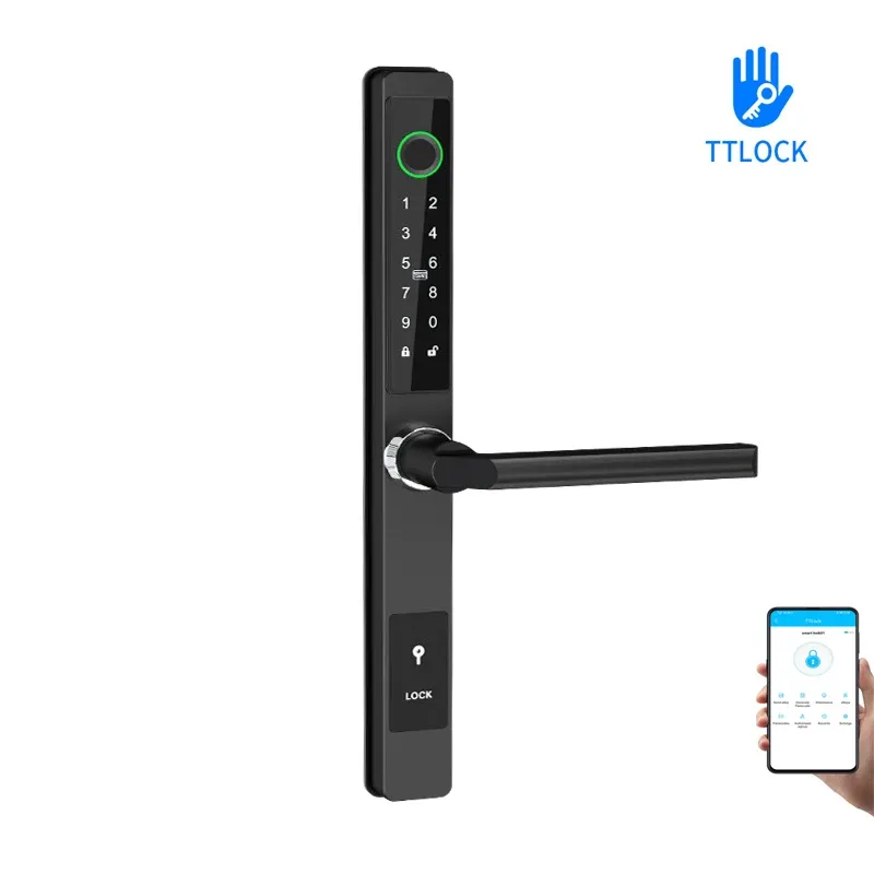 Kontrol TTlock Uygulaması Su geçirmez akıllı parmak izi şifre kart kapısı kilidi Bridgecut alüminyum alaşım açık hava çekme sürgülü kapı