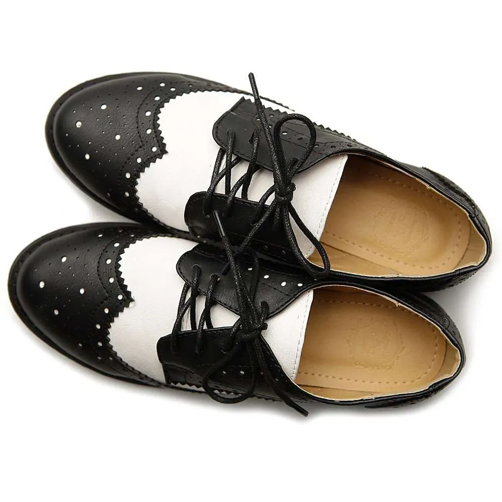 DHgate Ollio Womens Leather Wingtip Strap Two Tone Oxford Dress Shoes Black White Shoes Accessories
