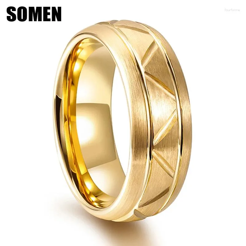 Trouwringen Somen 8mm Tungsten Carbide Goud Kleur Gegroefde Ring Voor Mannen Engagement Band Party Anniversary Gift Mannelijke Sieraden Bague