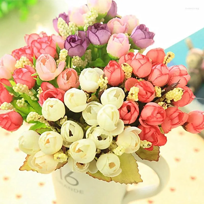 Dekorativa blommor 15 huvuden Mini Rose Colorful Silk Artificial Flower Home Decor for Wedding Small Roses Bouquet Decoration Display