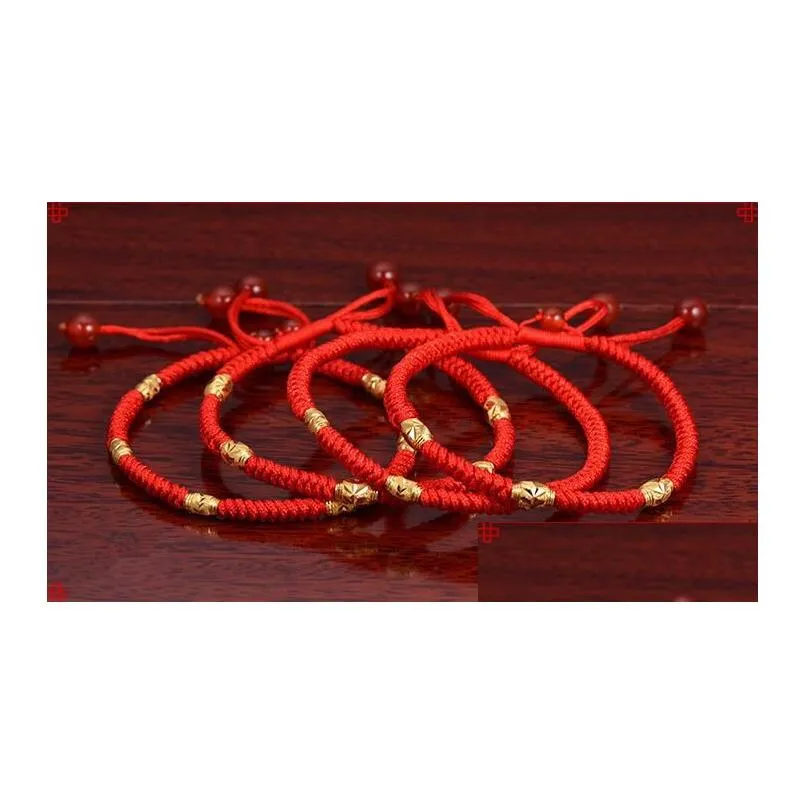 Bracelets de charme Béni chanceux pour les femmes Couples de corde rouge Bracelet de perles d'or avec hommes et femmes Drop Livraison Bijoux DHVMB