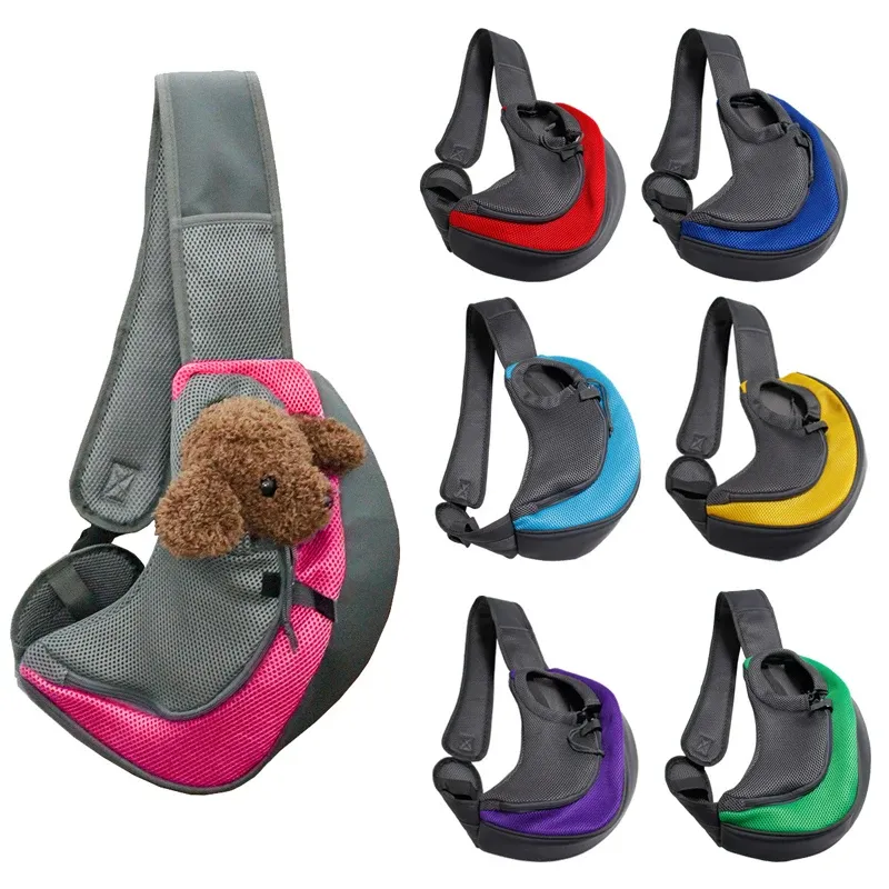 Väskor Mesh Oxford Pet Outdoor Travel Pet Puppy Carrier Handväska Pouch Single Shoulder Bag Sling Mesh Comfort Travel Tote Shoulder Bag