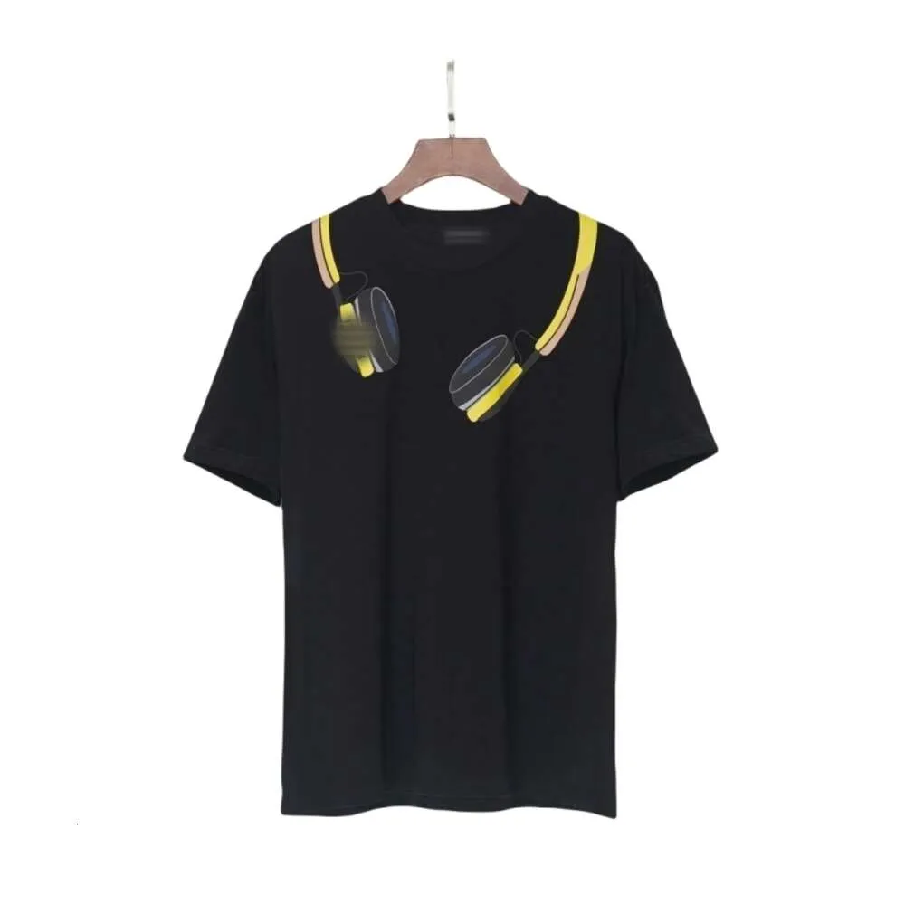 Fendyly T-shirt Designer Luxury Fashion Men Top Quality Men's T-Shirts Spring/Summer Yellow Earphones Short sleeved T-shirt Unisex Casual Loose Instagram