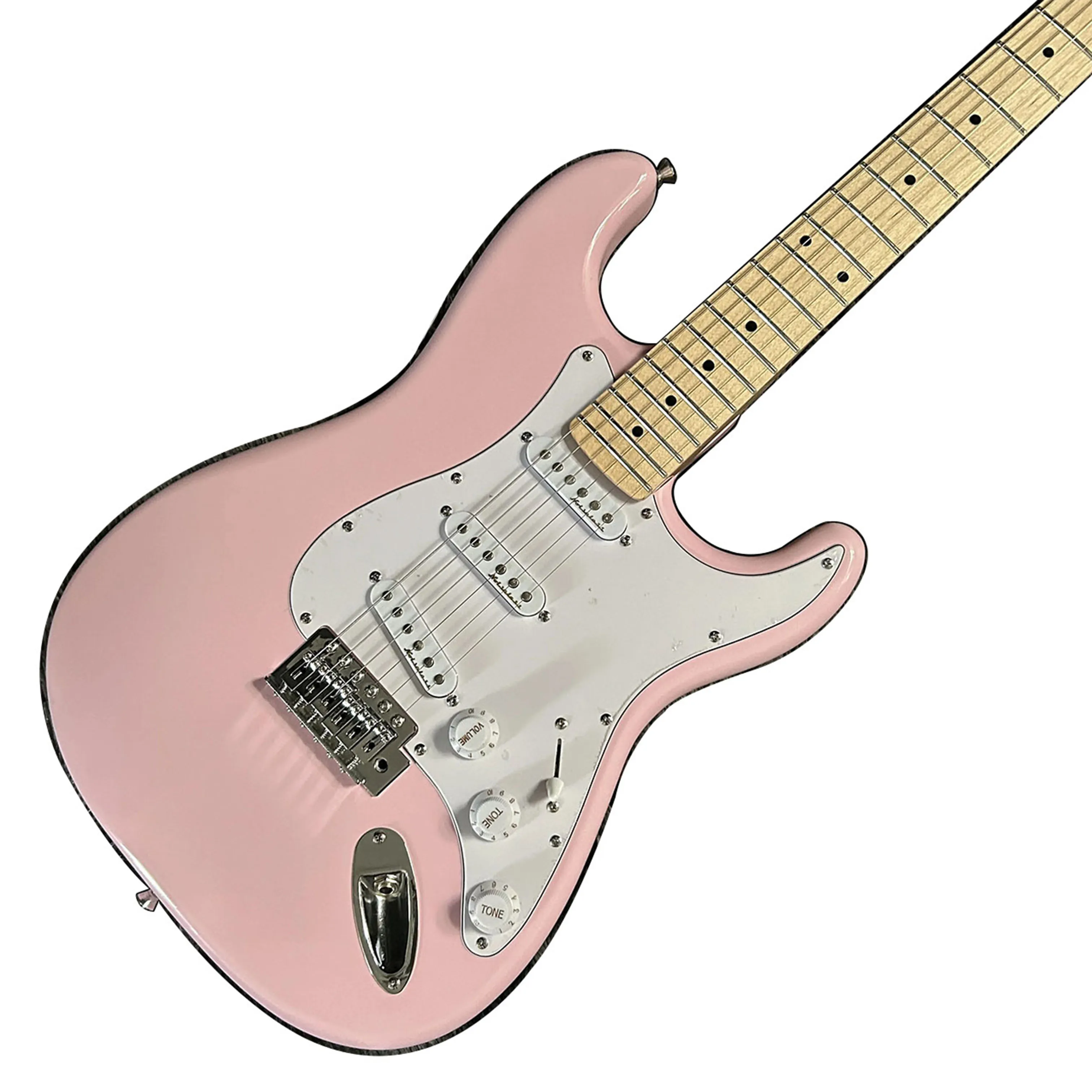 Guitare ST, couleur rose, corps en acajou, touche en érable, 22 frettes, livraison gratuite