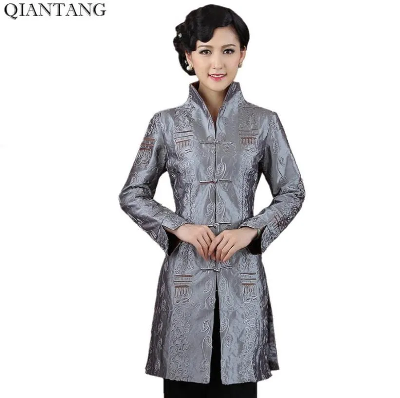 Women039s Jackets Gray Traditional Chinese Style Ladies Jacket Mujer Chaqueta Women Satin Embroidery Coat Size S M L XL XXL XXX7751380