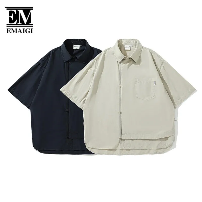 Mężczyźni Summer Lose Causal Causal Vintage koszule męskie Japonia Koreańska streetwear Cityboy Outdoor Oversize Sukienka modowa 240223