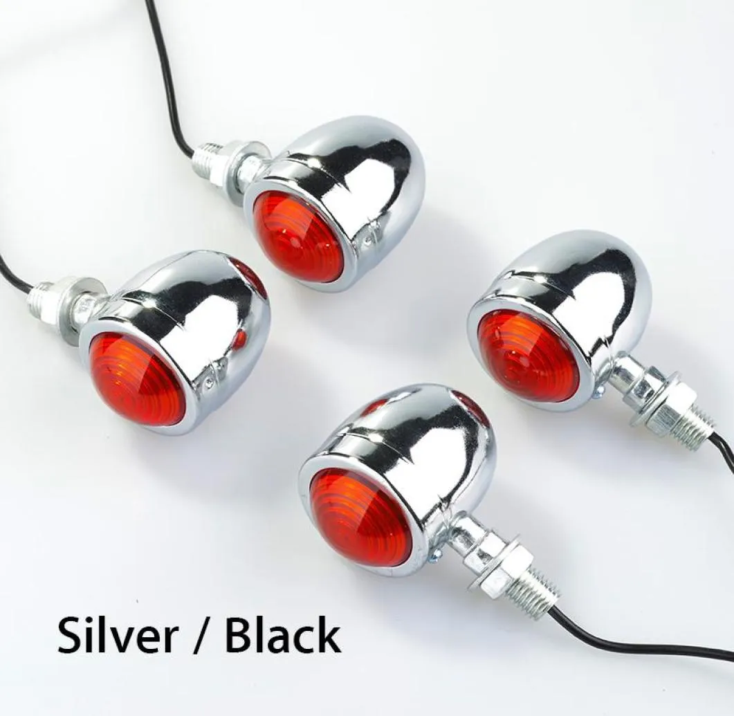 4 x motocicleta blacksilver turn signal light indicador pisca pisca chopper bobber oldschool cafe racer universal4684164