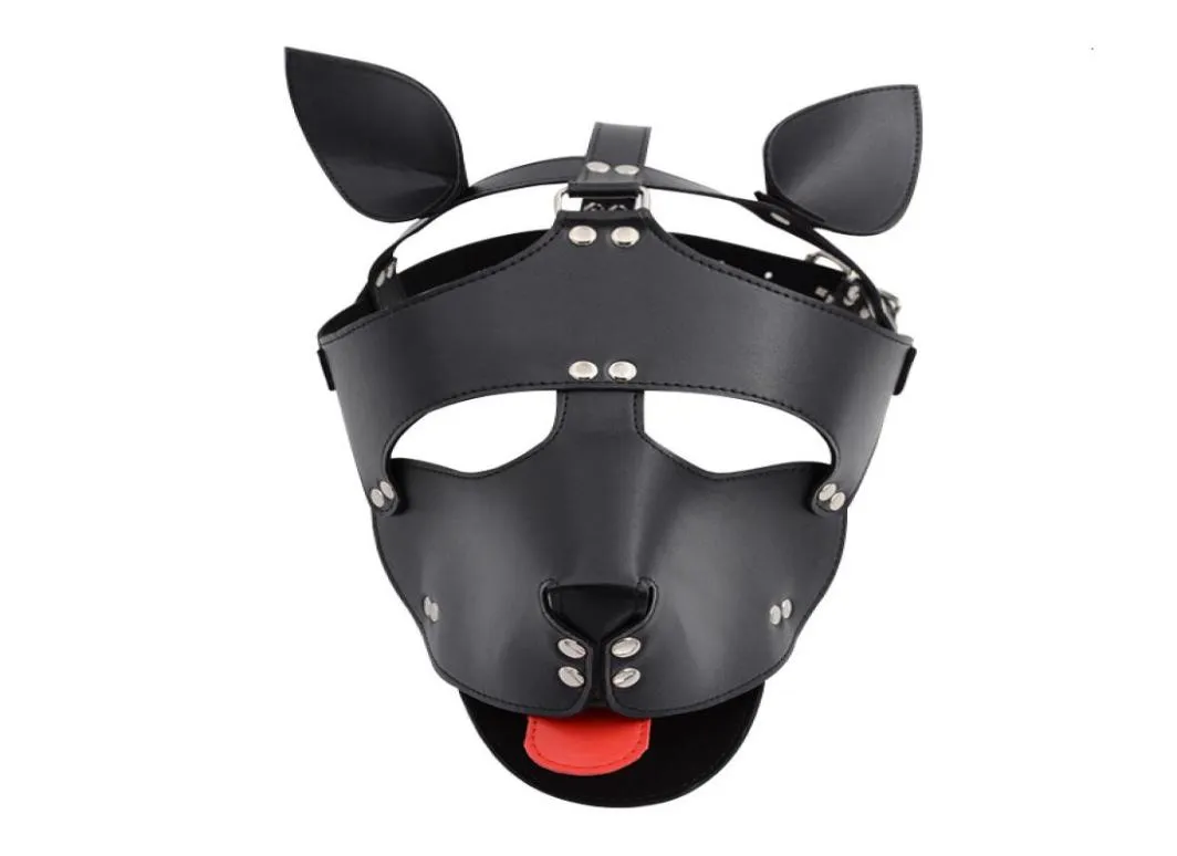 Black Red Leather Dog Bdsm Mask Bondage Restraints Cosplay Mask Costume erotic SM Slave Head Cover Harness Fetish kinky Sex Toys Y1984848