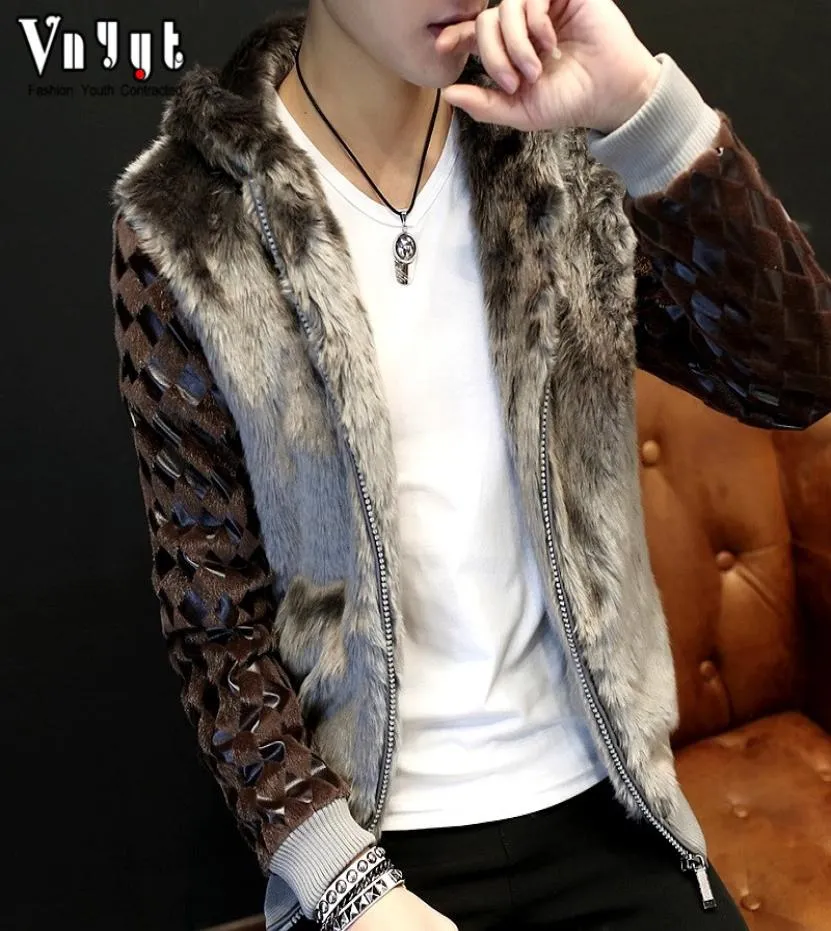 New Fashion men039s short leather jacket fur jacket nonmainstream fur coat Long Sleeve Faux Fur Coat 2747452