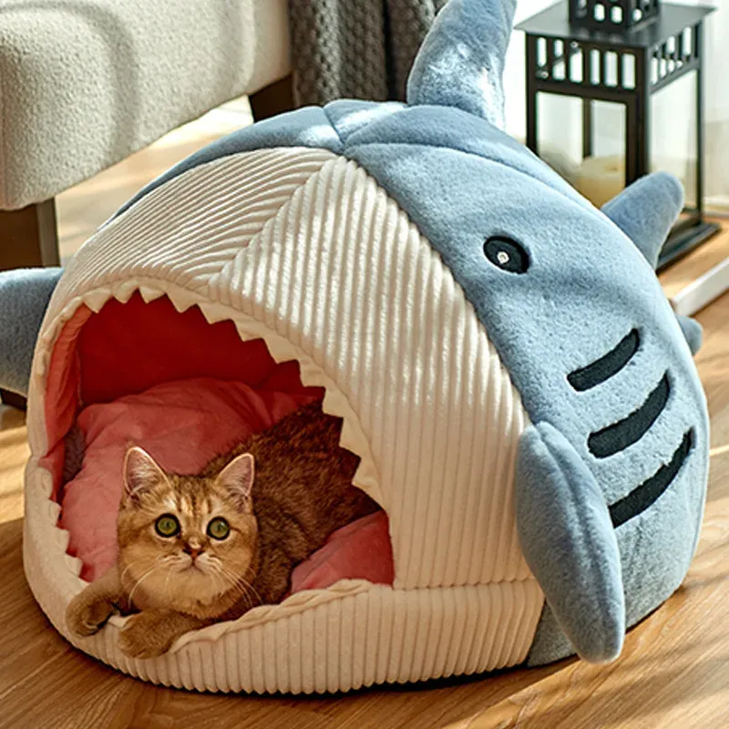 Mats Shark Pet Cat House Bed Indoor Kitten mat Winter Warm Small for cats Dogs Nest Collapsible Cat Cave Cute Sleeping Mats Products