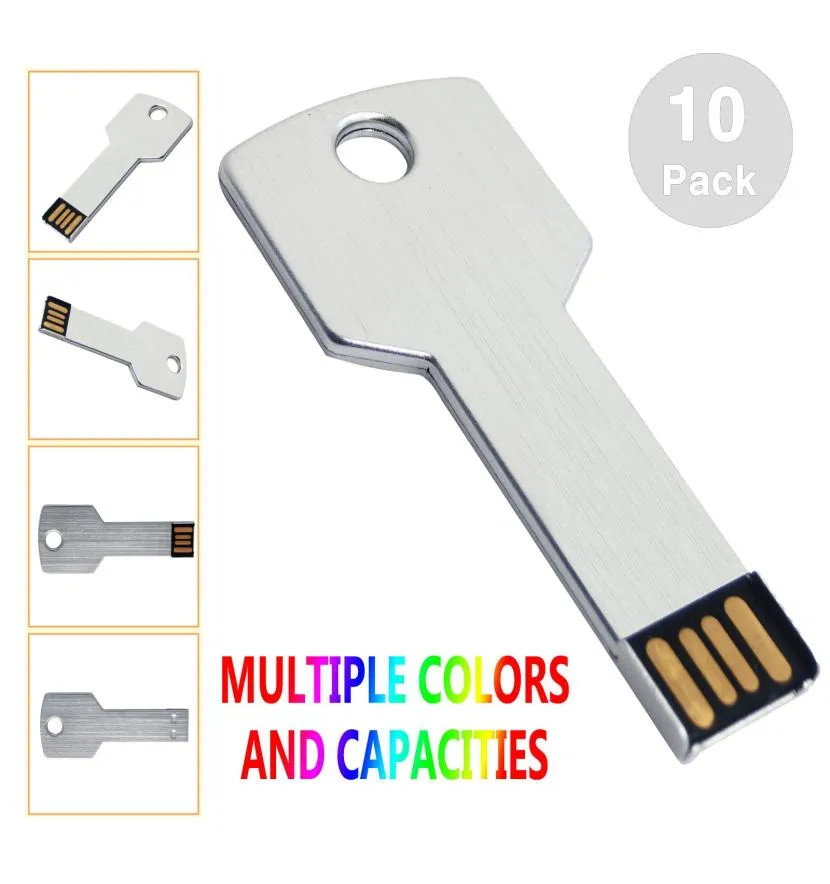 Silber 10PCSLOT Metallschlüssel 4G 8G 16G 32G USB 20 Flash-Laufwerke Flash Pen Drive Speicher Daumenstift Memory Stick für Computer Laptop M6521271