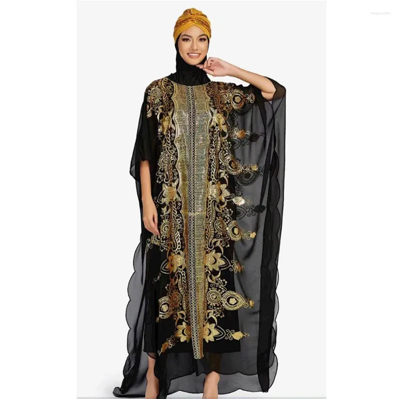 Roupas étnicas Africano Dashiki Vestidos Muçulmanos Lantejoulas Mulheres Bat Manga Robe Vestido Abaya Kaftan Dubai Boubou Tradicional Islâmico