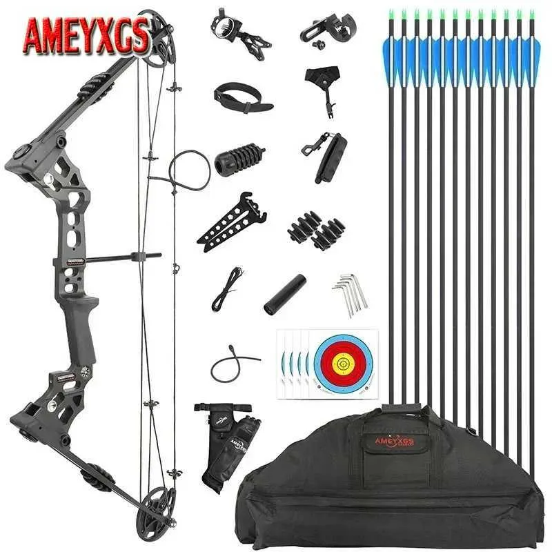 Bow Arrow JUNXING Compound Bow and Arrow Set Archery 20-70lbs Adjustable Left/Right Hand 80% Let-off Adult Outdoor Shooting Hunting Bow YQ240301