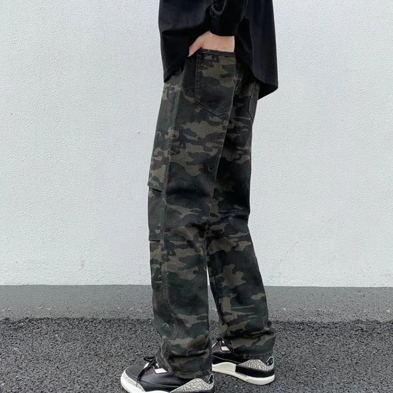 Mäns jeans plus storlek High Street Man Long Pants Drawstring Camouflage Denim Wide Leg Personlig trend Löst byxor