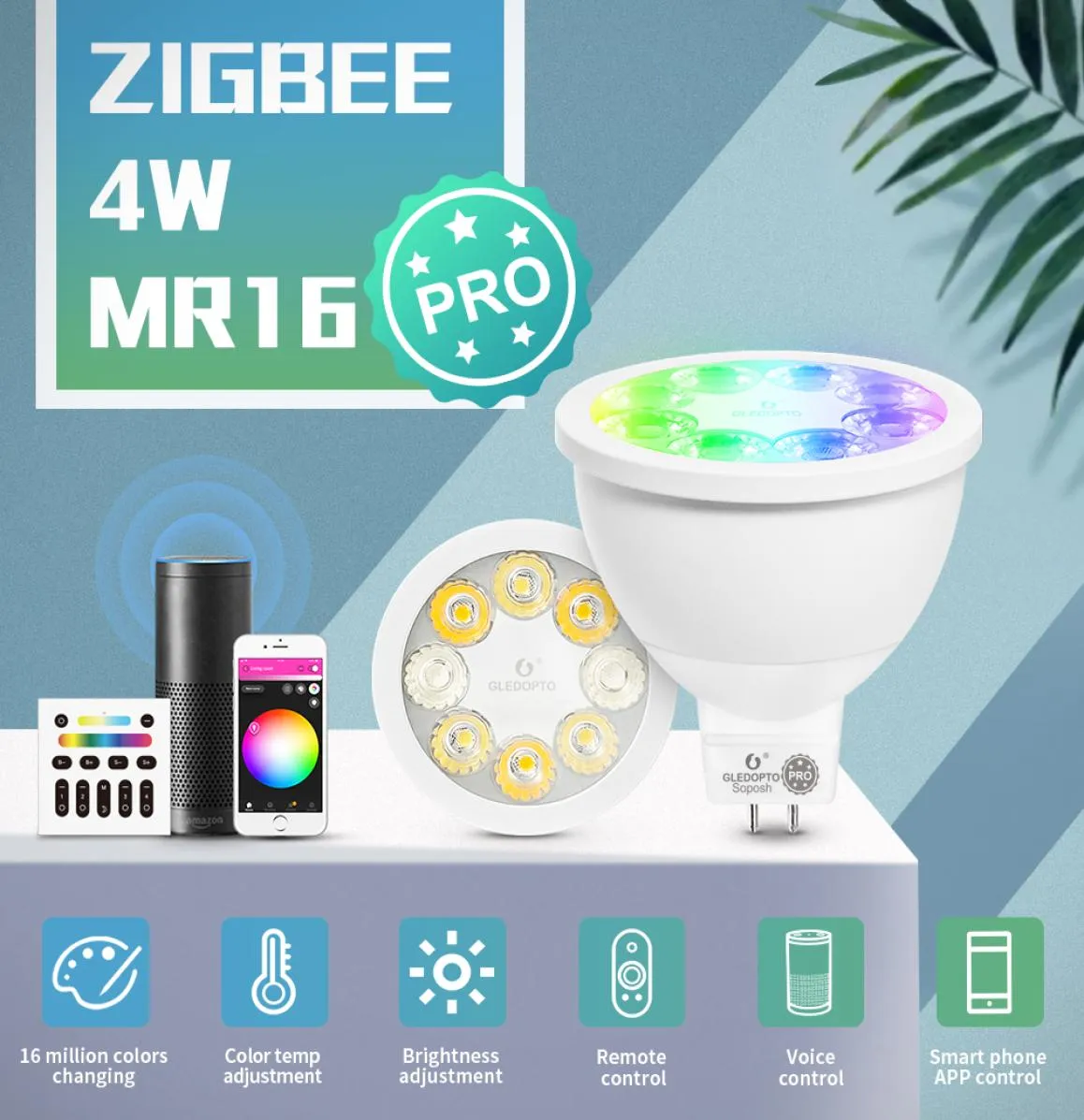 Gledopto Smart Zigbee 30 4W RGBCCT MR16 Spotlight Pro Bulb 25 stopni Kąt wiązki Praca z Alexa Echo Plus AppVoicerf Control5787819