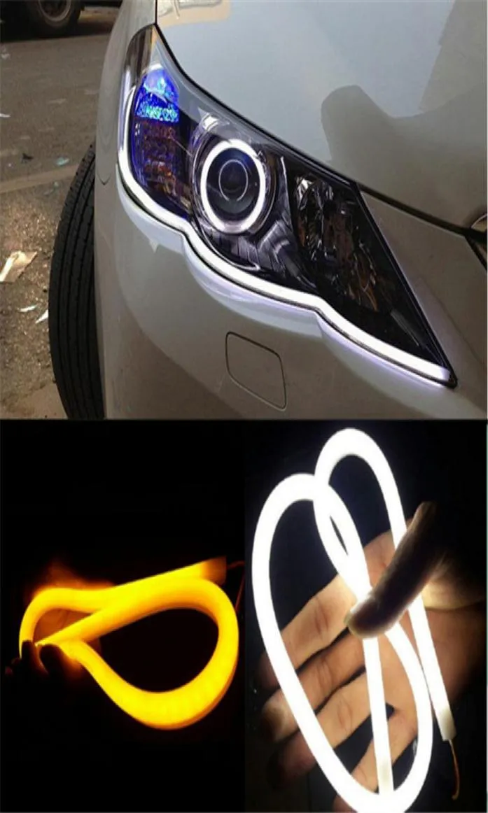 2PCLot 60cm DRL tira de tubo LED Flexible luces de circulación diurna señal de giro Ojos de Ángel estilo de coche blanco amarillo Soft5071342