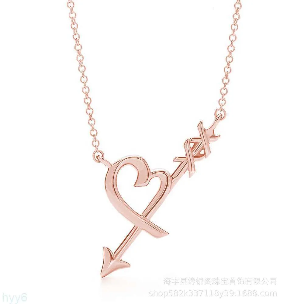 Pendant Silver 925 Necklace V Gold Material Trend Liten Fresh Fashion Versatile Love Heart Piercing Arrow Pendant Necklace AIAC