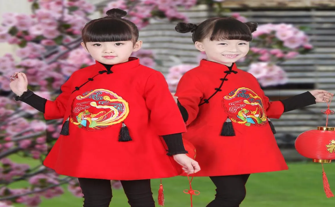 2018 roupas de ano novo estilo chinês meninas bordado cheongsam vestido outono inverno crianças roupas do bebê meninas roupas grossas kid5312802