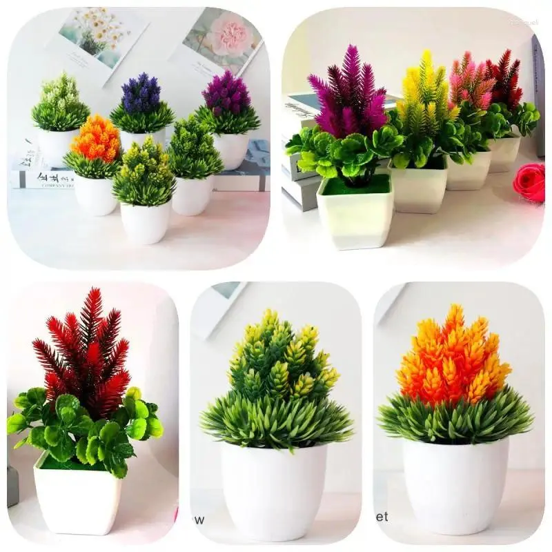 Fleurs décoratives 12 Styles de plantes artificielles en pot, plante verte d'intérieur, bonsaï pastorale, fausse fleur d'ornement de bureau
