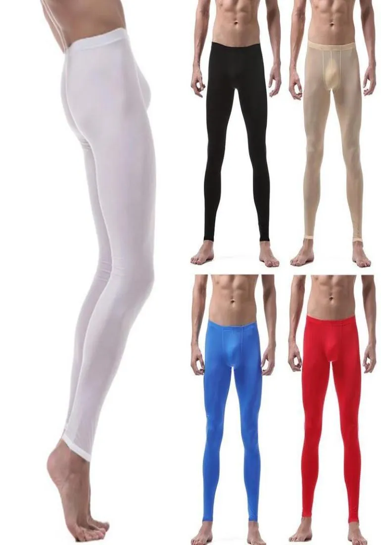 Pantaloni in seta di ghiaccio da uomo sexy in nylon trasparente lungo skinfriendly custodia leggings velati spandex lounge collant uomo039s termico unde9571384