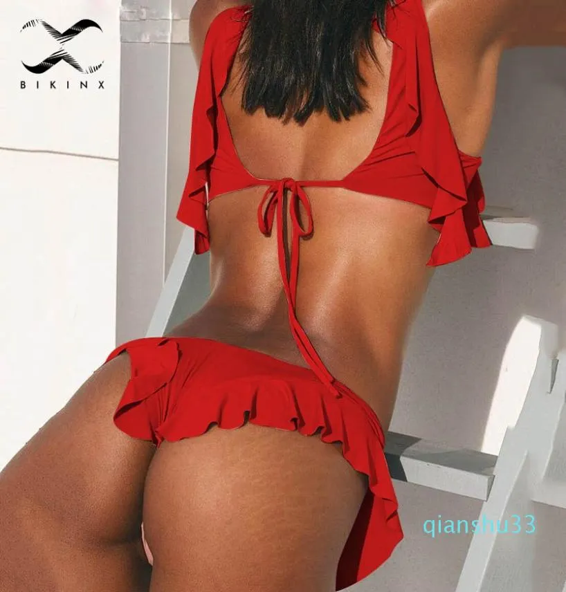 WholeBikinx Deep v plissado tanga biquíni 2019 banhistas Push up sexy maiô feminino Bandagem roupa de banho brasileira feminino vermelho bathing5206936